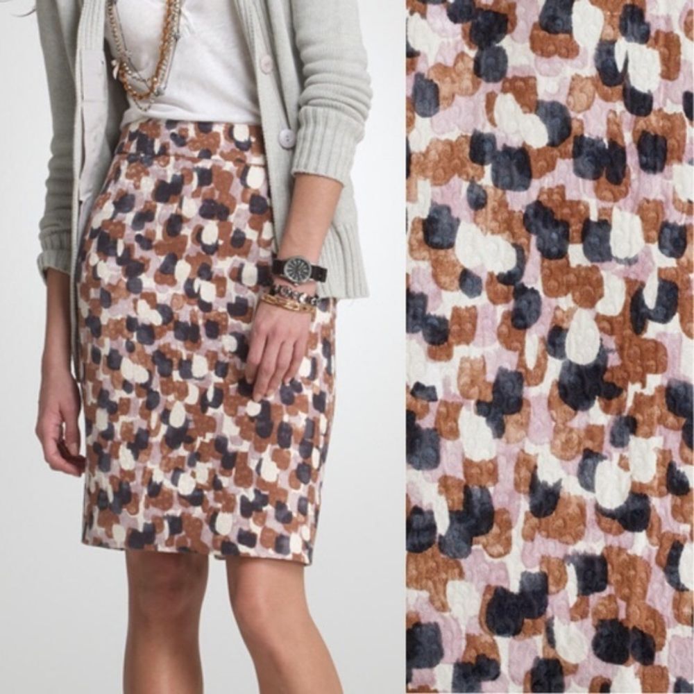 J. crew purple silk and cotton multicolored dots the pencil skirt 6